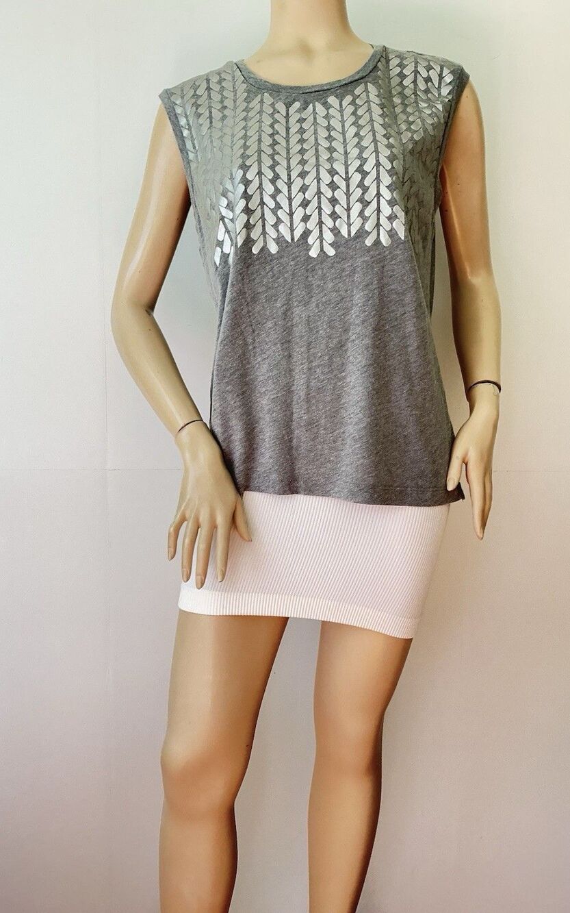 J.CREW Collector Tee (Size M) Heather Gray w/Arrow Print Sleeveless Tee Tank Top